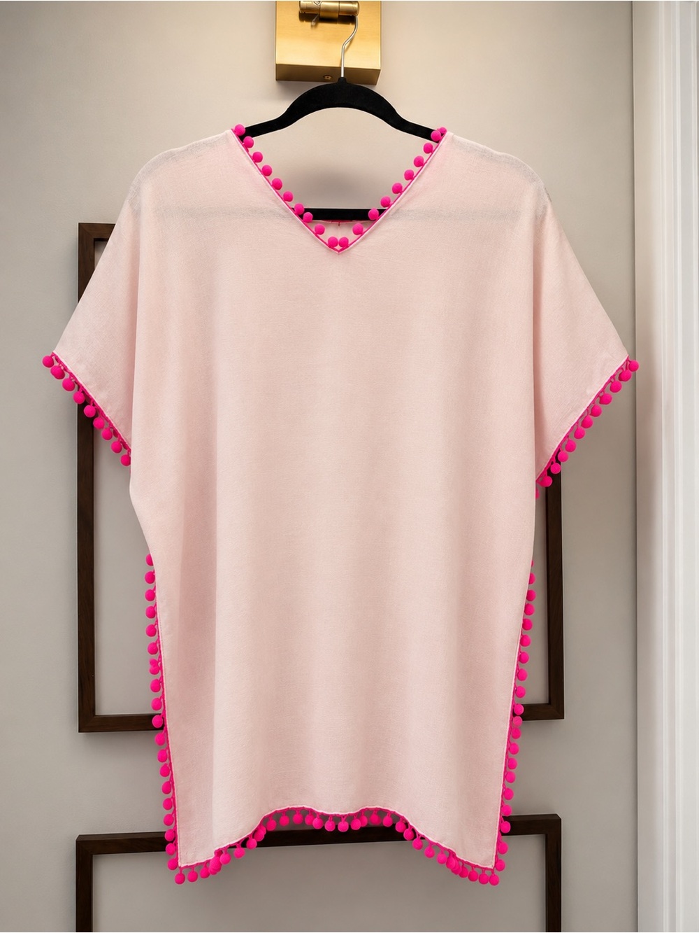 Source Unknown Pink Swim Coverup with Hot Pink Pom Trim